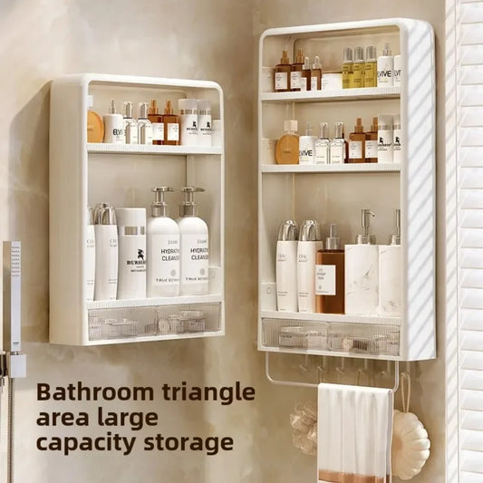 Bathroom Shelf Wall Mounted Waterproof Tissue Box Multifunctional Storage Rack for Toiletries Storage Box Shampoo Organizer