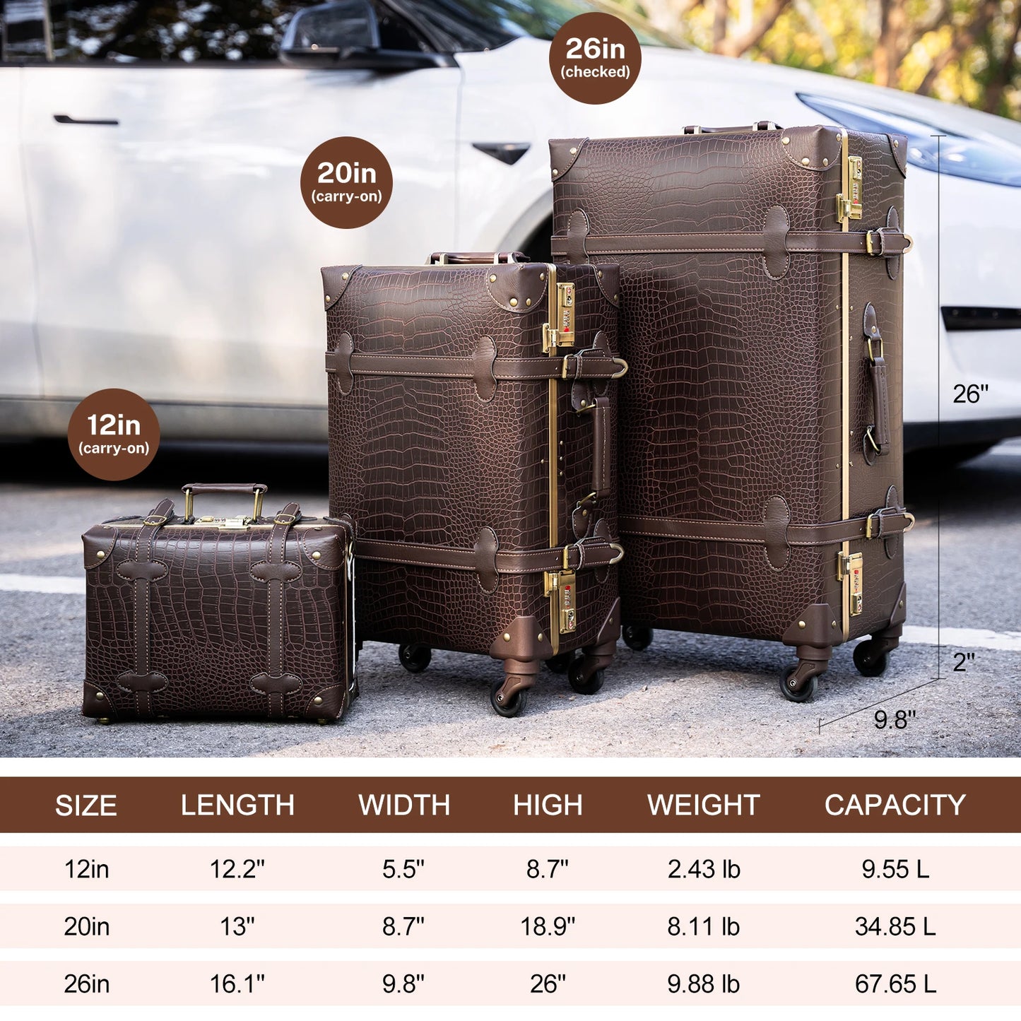 urecity Vintage Luggage Set 2 Piece Retro Trolley Luggage Bag Travel Luggage set with Spinner Wheels, TSA Lock and Handbag