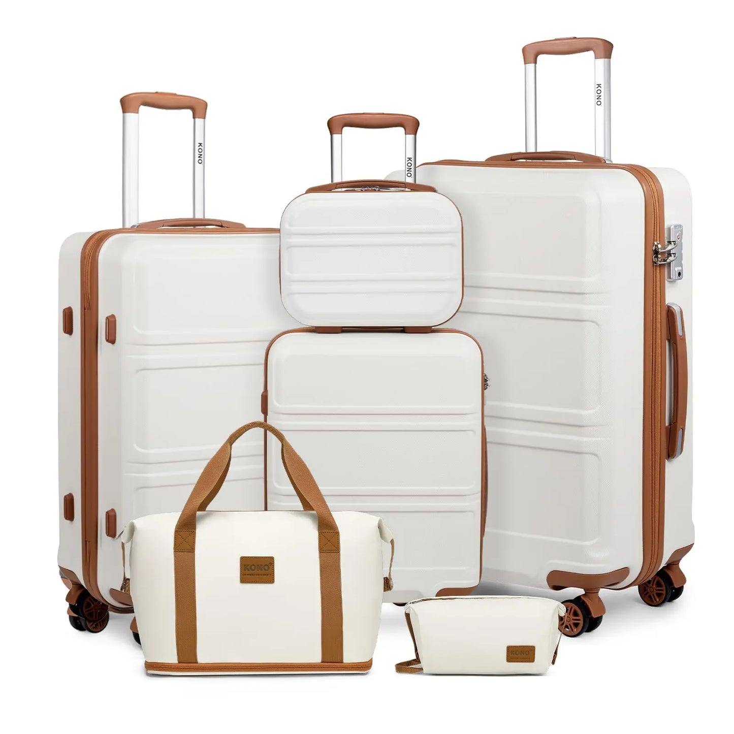 Kono Luxury 6-Piece Luggage Collection - Hardshell Suitcases + Duffel & Cosmetic Case, 20/24/28" Sizes