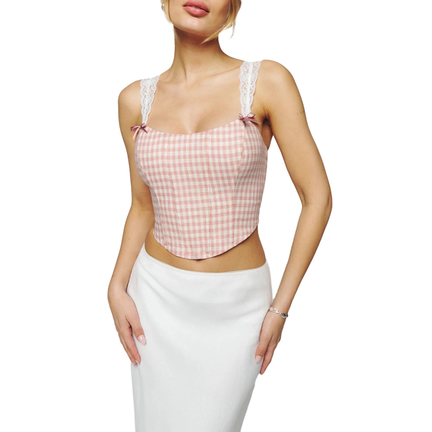Women s  Cami Tops Lace Shoulder Strap Vest Plaid Floral Print Show Navel Cropped Camisole