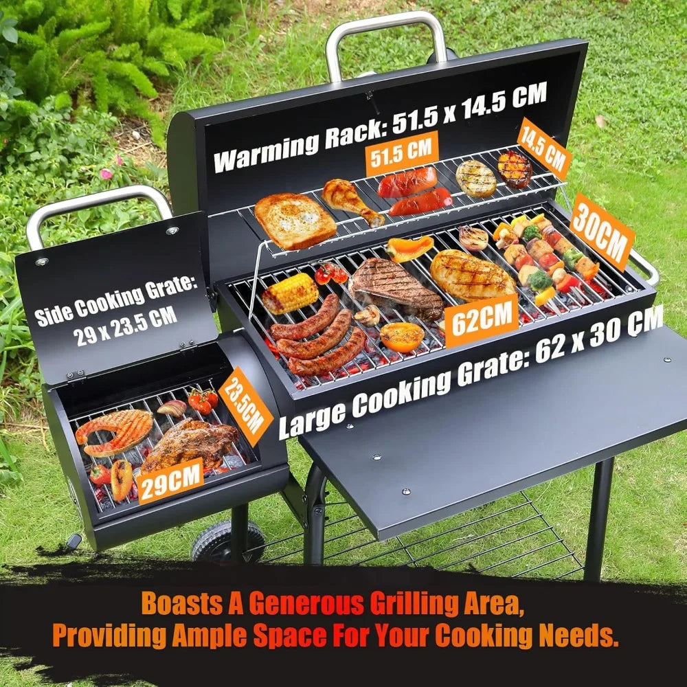 Charcoal BBQ Grill With Offset Smoker: Large Oil Drum Barbecue Barrel Grill For Outdoor Garden