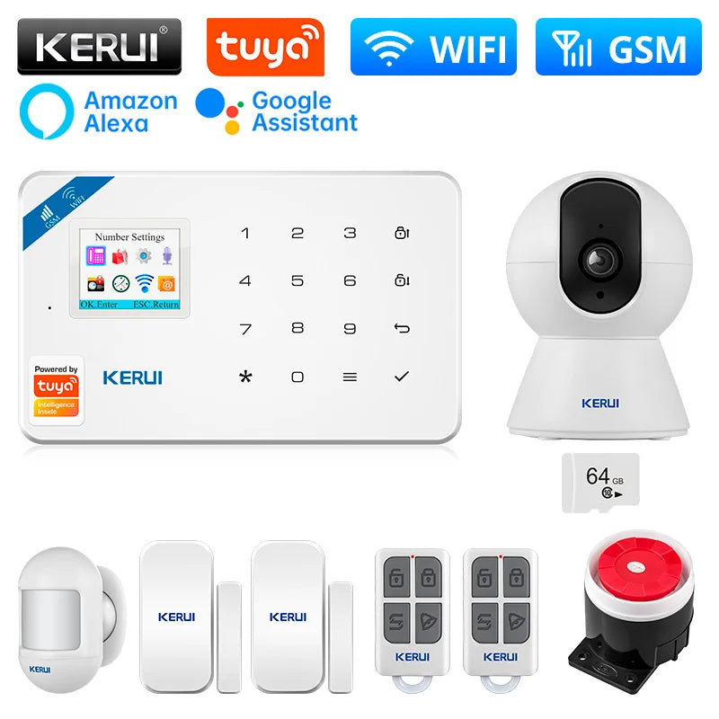 KERUI 4G/2G Smart Home Security Alarm System with Door Sensor Motion Detector Siren Tuya Smart WIFI GSM Burglar Alarm Kit