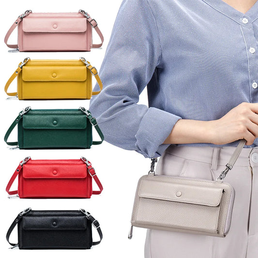 New Women Handbags Female Genuine Leather Shoulder Bags Multi Functional Large Capacity Crossbody Bags Touch Screen Phone Bag