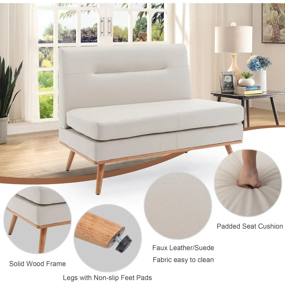 Upholstered Settee Bench with Back Small Loveseat Sofa Faux Leather Dining Bench Banquette Seating for Kitchen Dining
