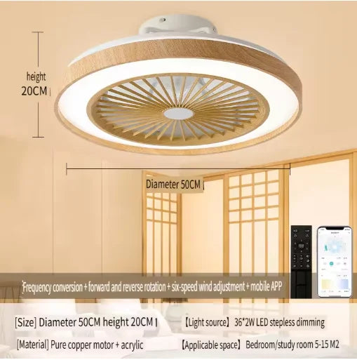Living room fan 60cm ceiling mounted fan APP wood grain color electric fan pendant light dining room bedroom decorative light