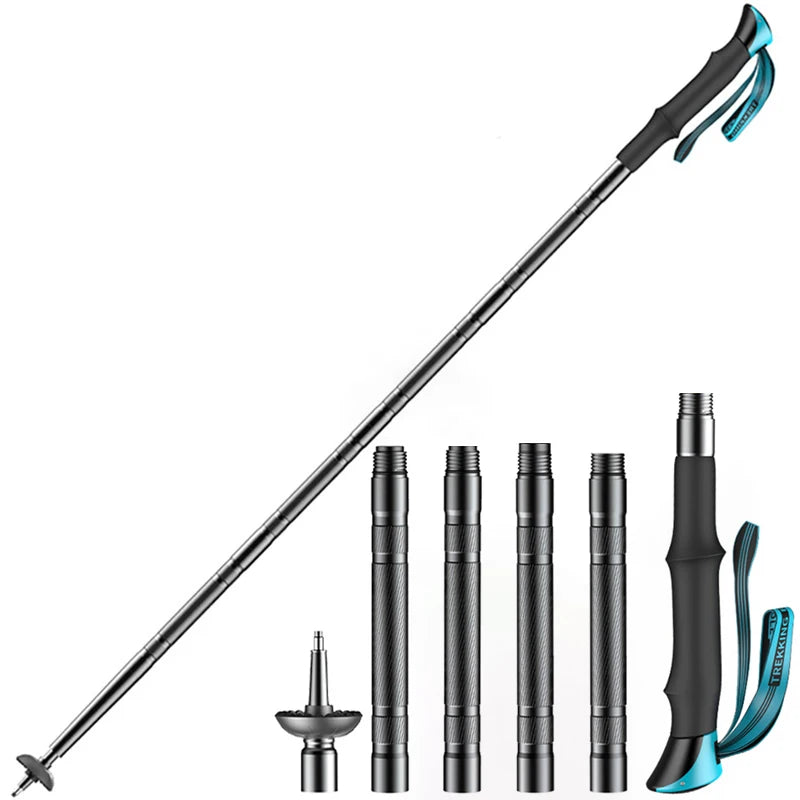 Trekking Poles Multifunctional Lightweight Foldable Aluminum Alloy Alpenstock Outdoor Camping Hiking Stick Self Defense Stick