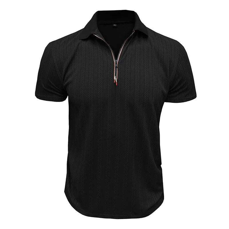 Men s Short Sleeve Jacquard Turn Down Collar Zipper Casual Tops - Stylish  Fit Shirts for Summer Fashion
