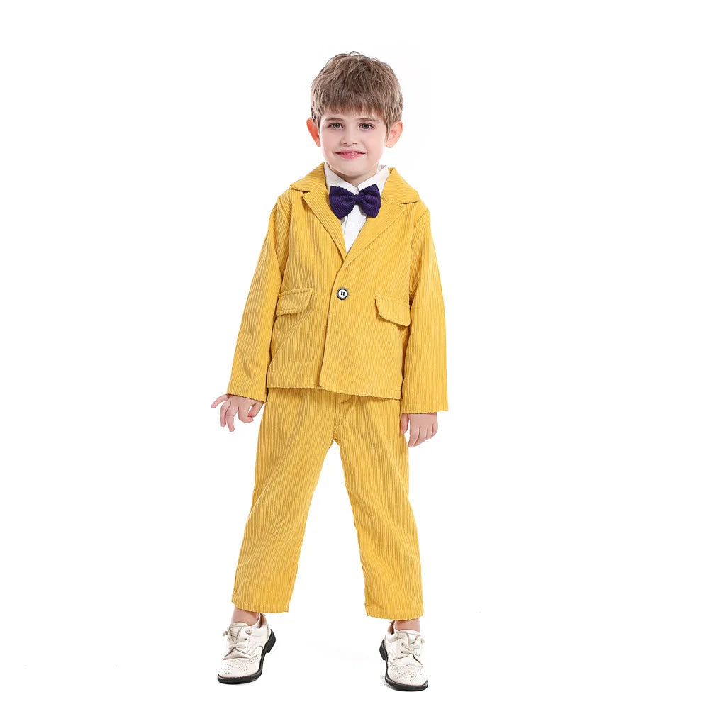 top and top New Fashion Boys Gentleman Clothing Set Long Sleeve White Bowtie Shirt+Jackets+Trousers 3PCS Outfits Wedding Party