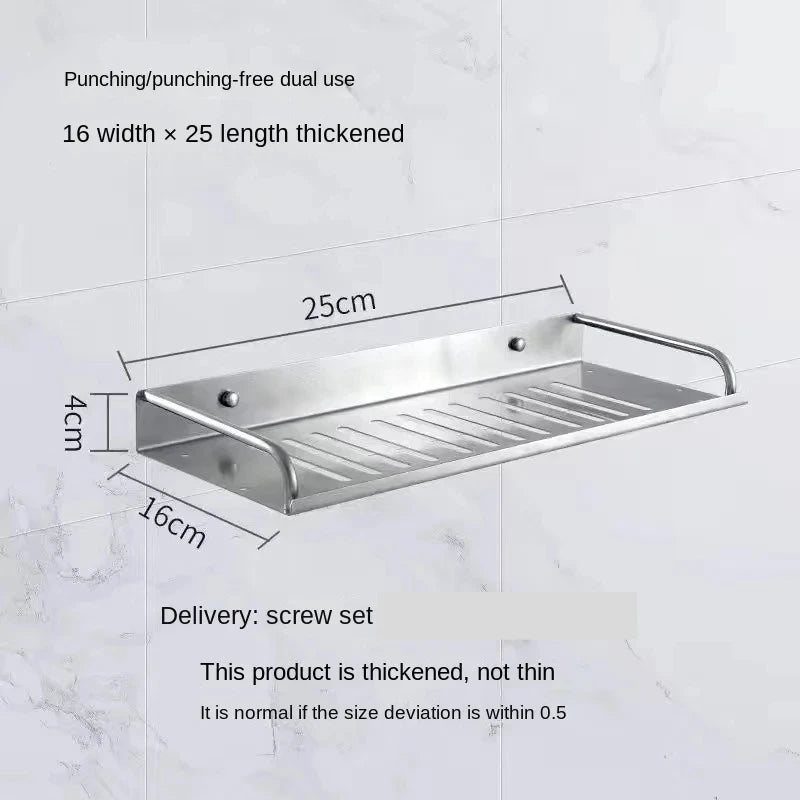 Bathroom Shelf Organizer Storage Wall Mounted Shelves Kitchen Shower Rack Stainless Steel Shampoo Holder Drain Water Accessories