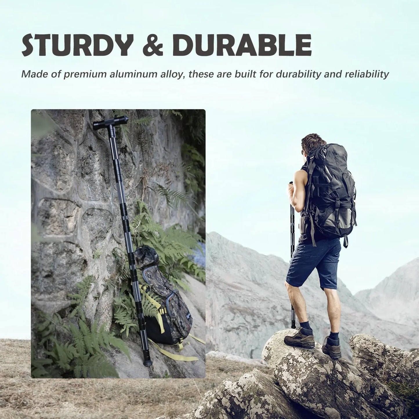 Multifunction Trekking Poles Mountaineering Collapsible Telescopic Sticks Lightweight Walking Hiking Stick Climbing Stick