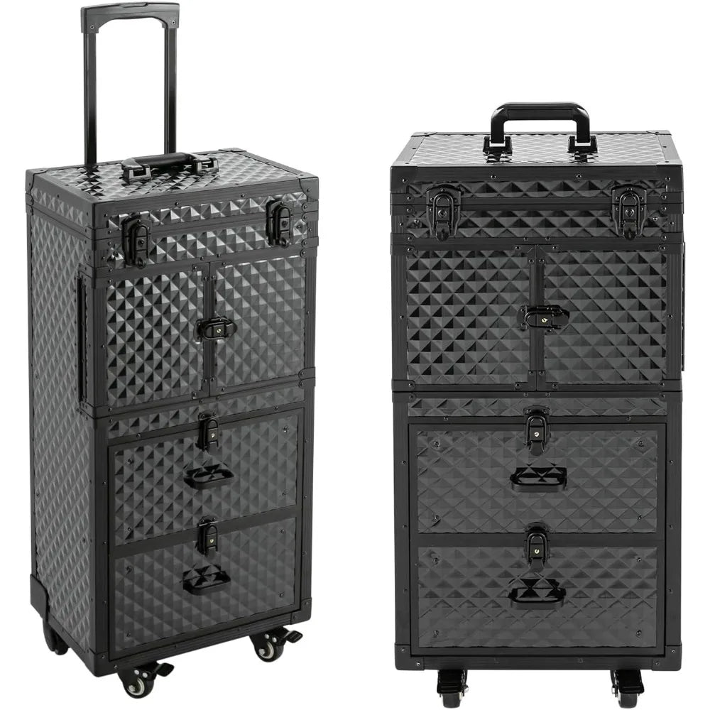 Rolling Lockable Makeup Train Case,  Rolling Makeup Case | Large Trolley Storage Case Lockable | Trolley Professional Cosmetic