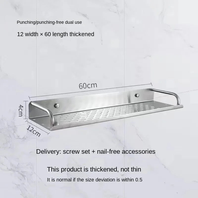 Bathroom Shelf Organizer Storage Wall Mounted Shelves Kitchen Shower Rack Stainless Steel Shampoo Holder Drain Water Accessories