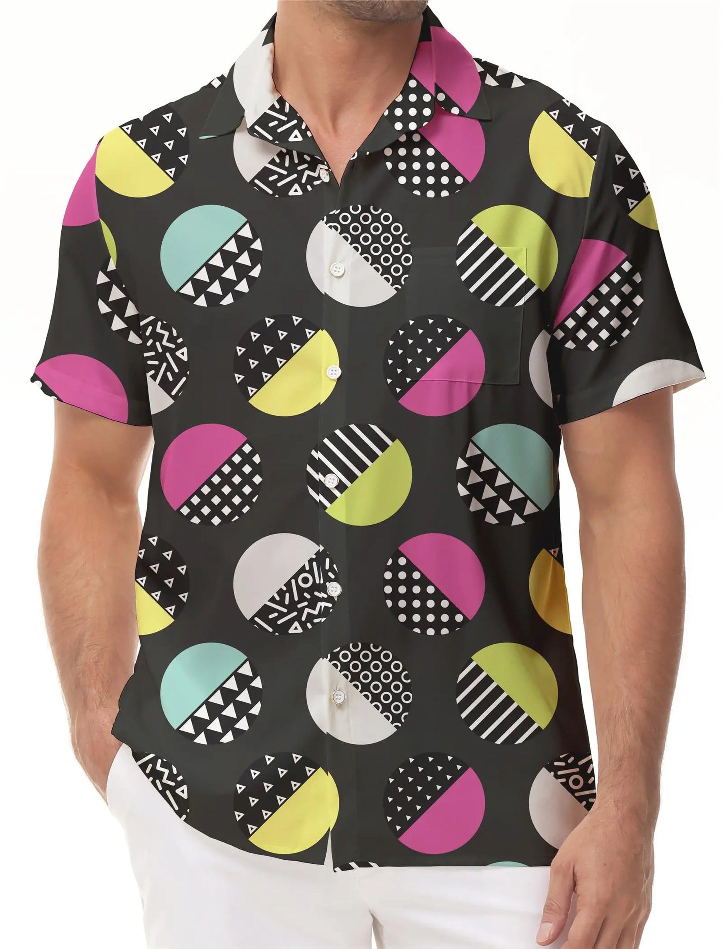 KYKU 80s Costume 90s Clothes Hawaiian Shirt for Men Button Down Shirts Short Sleeve Retro Disco Outfits