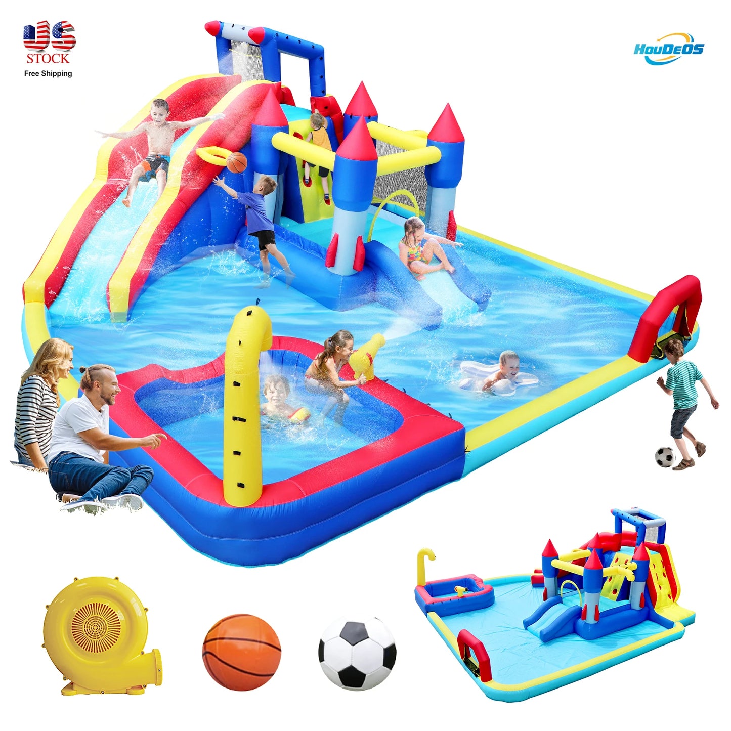 Inflatable Slide Water Park Trampoline Bouncing House Outdoor Garden For Endless Fun to Kids with Blower and Toys