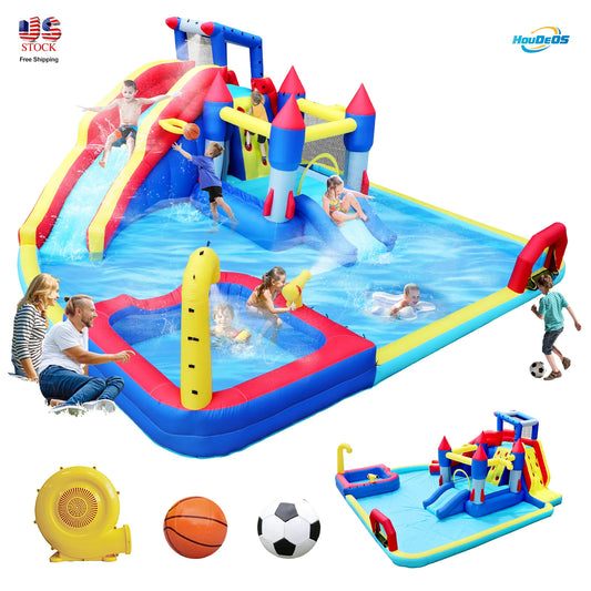 Inflatable Slide Water Park Trampoline Bouncing House Outdoor Garden For Endless Fun to Kids with Blower and Toys