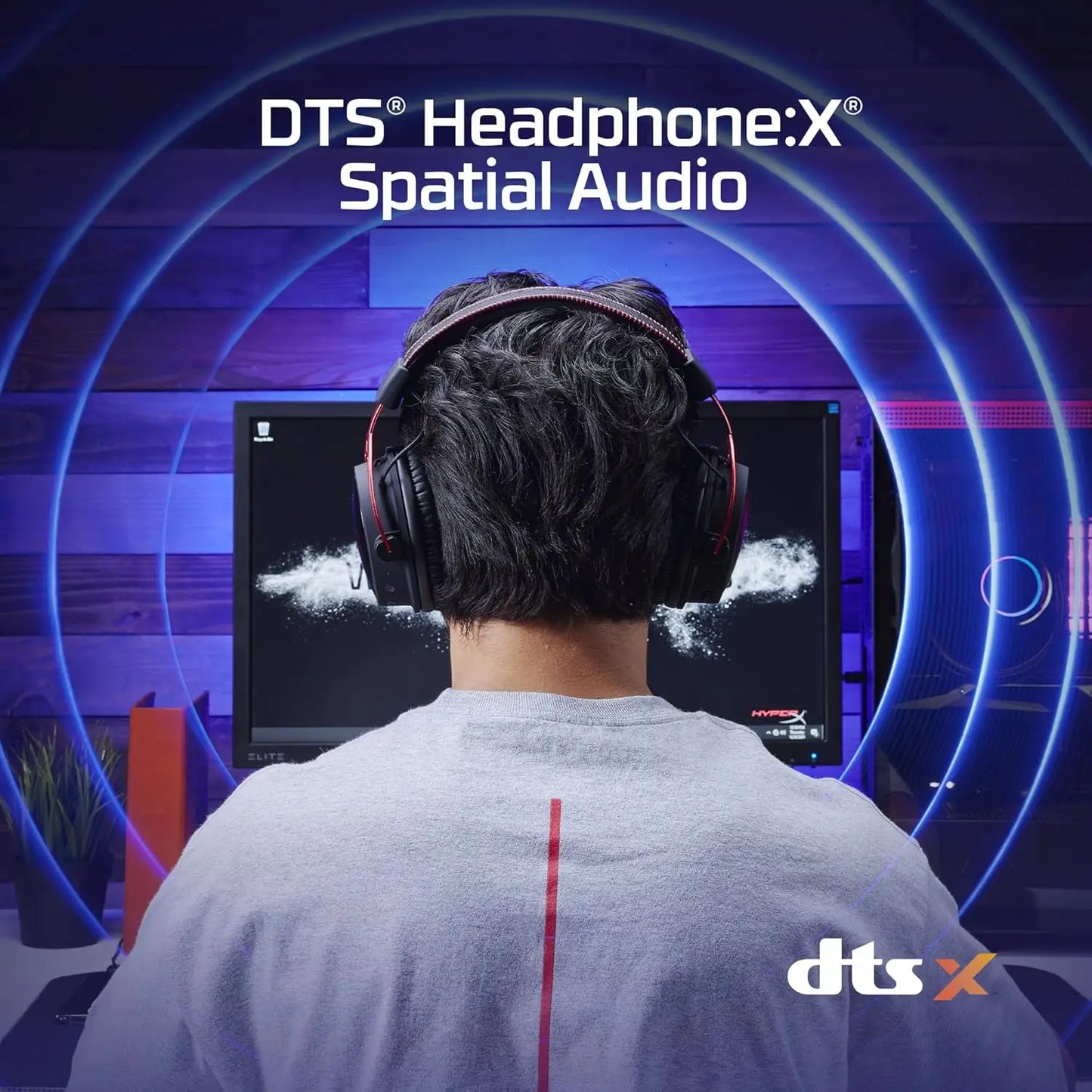Wireless Gaming Headset with 300-Hour Battery, DTS Spatial Audio, Noise-Canceling Mic, Aluminum Frame - Red