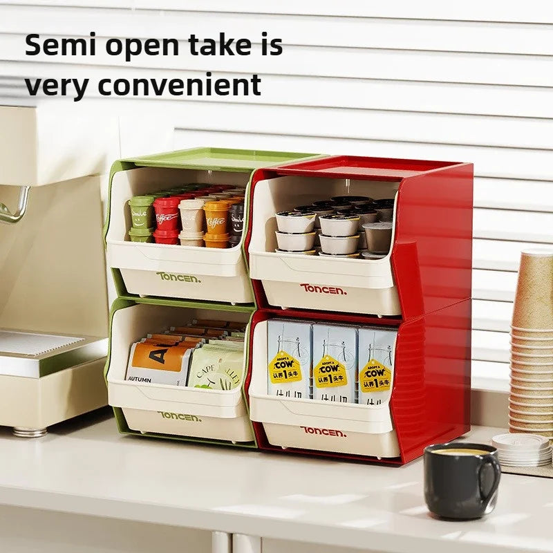 Household storage box storage snack rack can be stacked office pantry multi-functional coffee tea bag storage rack