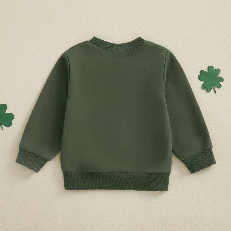Children s Hooded Sweatshirt Embroidered Shamrock Long Sleeve Pullover with Crew Neck for Boys and Girls Casual Winter