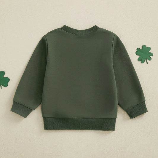 Children s Hooded Sweatshirt Embroidered Shamrock Long Sleeve Pullover with Crew Neck for Boys and Girls Casual Winter