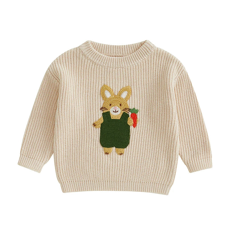Adorable Baby Boys Girls Hooded Sweater with Cute Bunny Embroidery Cozy Knitwear for Infants and Toddlers Perfect for Easter