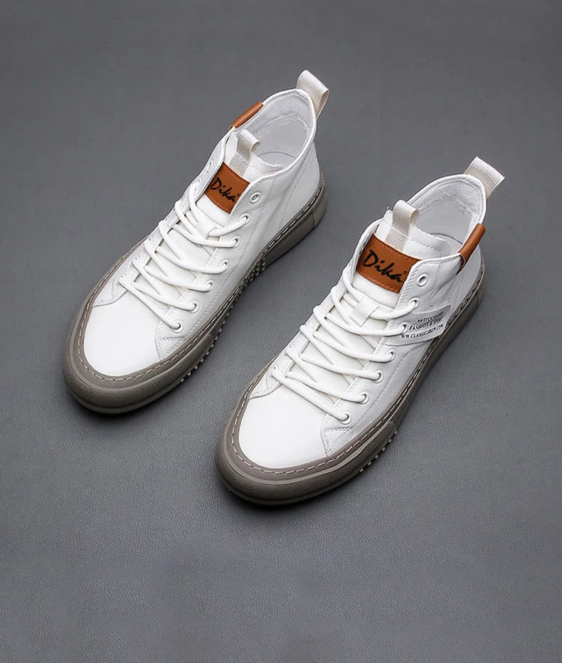 Autumn and Winter New Men's Mid-Top Sports Casual Shoes, Men's Boots, Winter Warm Leather Shoes, Versatile White Shoes, Thick-Soled Fashion Short Boots, Men's Fashion Sneakers