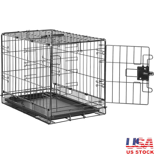Durable Portable Metal Wire Dog Crate with Removable Tray Divider Ideal Small Pets Indoor Use