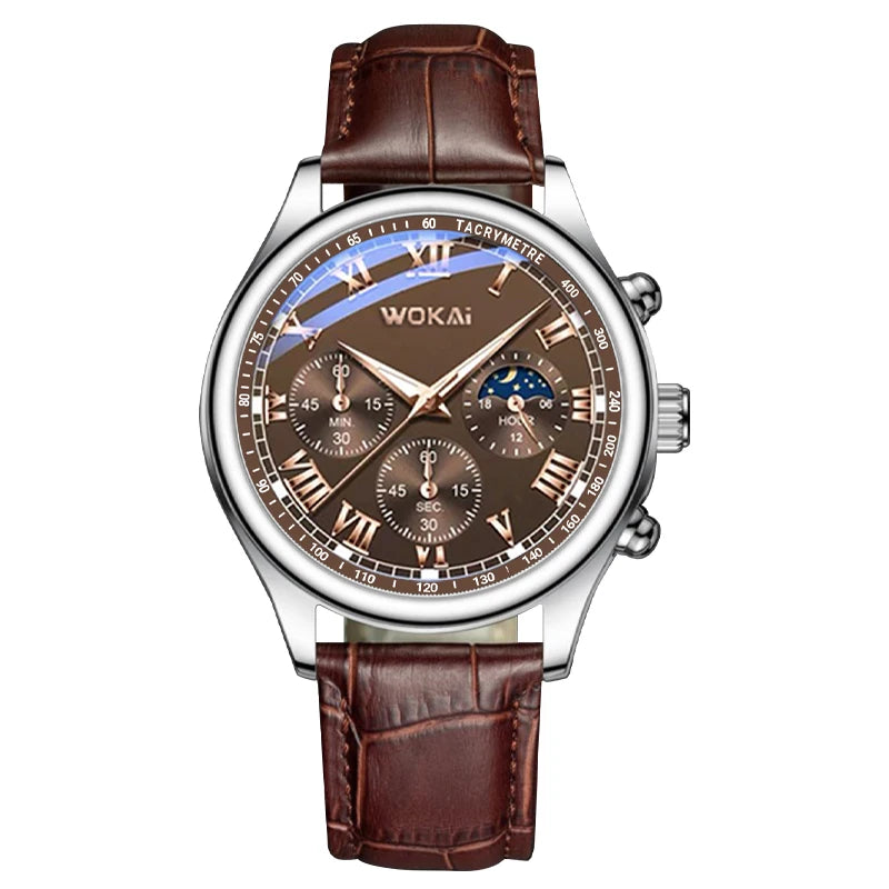 WOKAI high quality Men's Luxury belt Fashion quartz watch Men's Rome Business Student Sport waterproof glow-in-the-dark clock