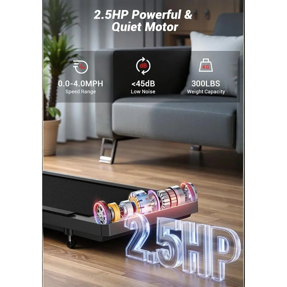 Compact 2.5 HP Under Desk Treadmill, Portable Walking Pad with 5% Incline, 265/300 Lbs Capacity, 15 x 35.4 Surface for Home or O