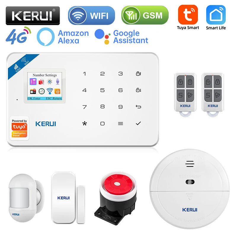 KERUI Smart Home Alarm 4G Window/Door Motion Sensor Siren Security System Kits Tuya Smart APP Control WIFI GSM Anti Theft W184