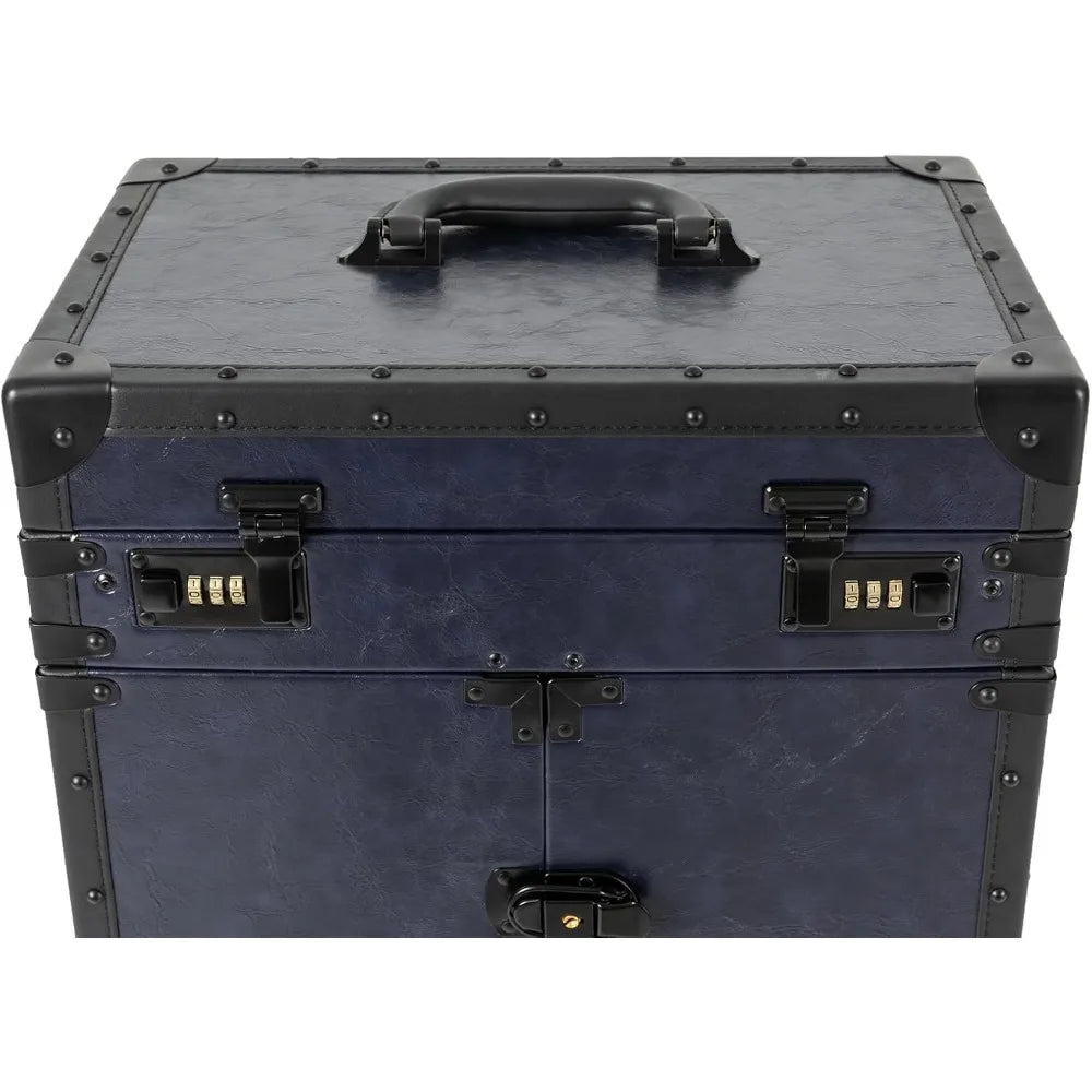 Rolling Lockable Makeup Train Case Stylist Beauty Hair Salon Trolley Suitcase Travel Organizer Tool Box with Hair Dryer Holder