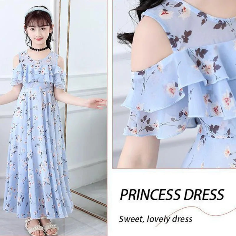 Girls Sweet Flower Princess Dress Summer Puff Sleeve Floral Girl Casual Dresses New Korean Fashion Children's Clothing Vestidos