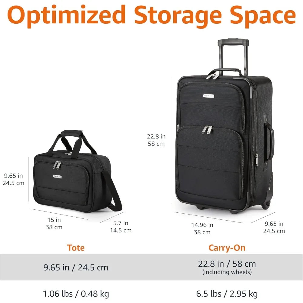Luggage Sets, One 23-Inch Carry On Softside Suitcase and One 15-Inch Tote Bag, Suitcase With Wheels, Expandable Extra Space