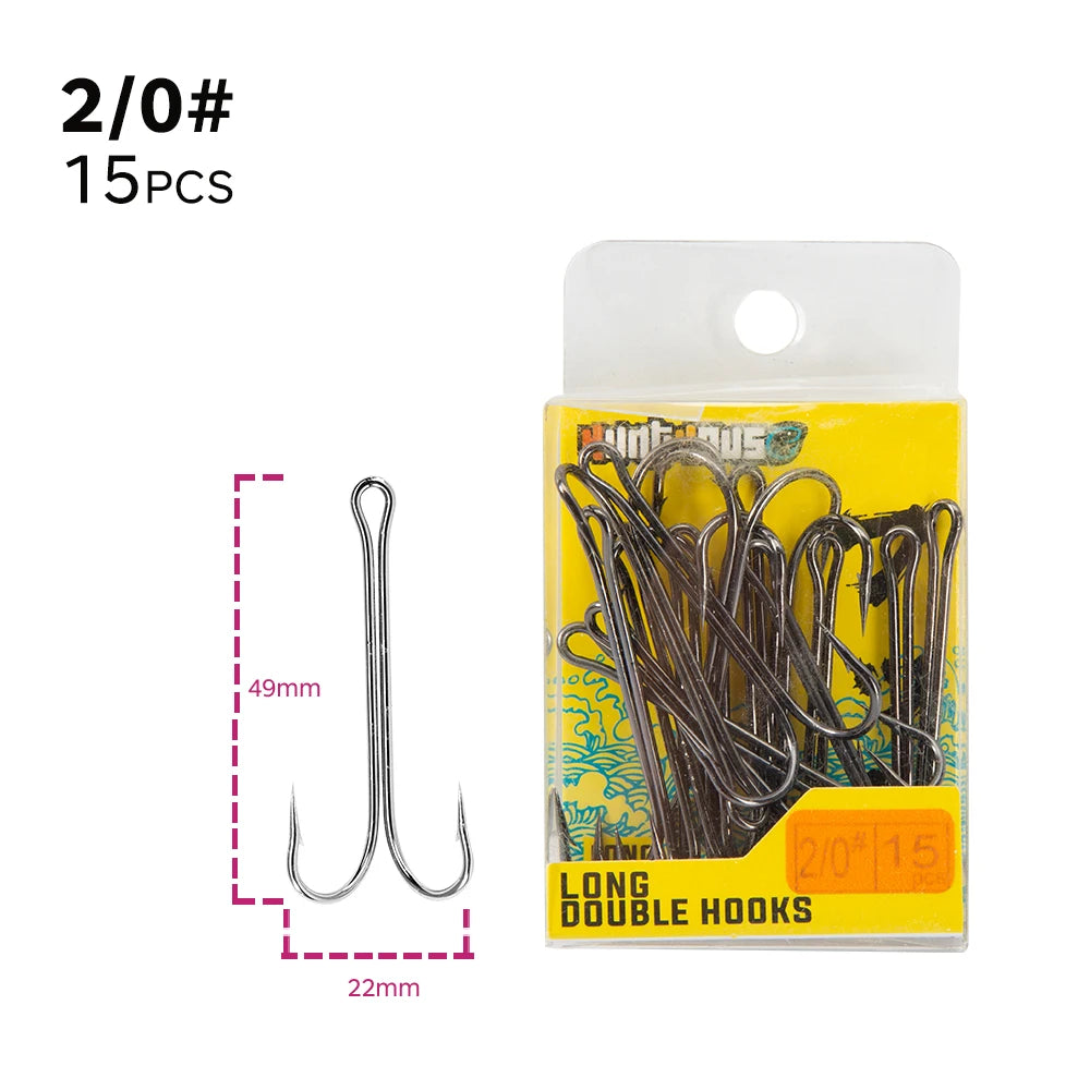 Hunthouse 2020 sharp Double Hook long fishing stainless hooks with soft lure sharp high carbon steel long treble hooks