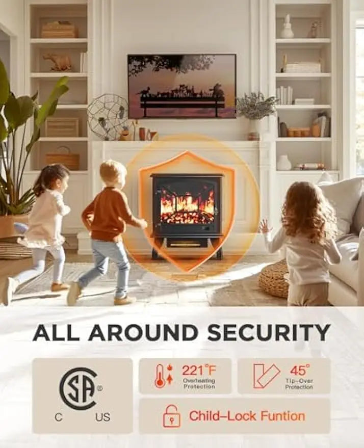 Electric Fireplace Heater with App & Remote, Quick Heating, Low Noise, Timer for Living Room/Bedroom