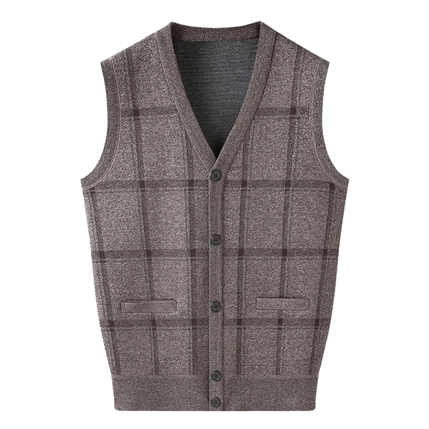 Mens Autumn Winter Casual Fashion V Neck Sleeveless Knit And Fleece Vest Sweater Vest Sweatshirt Cardigan