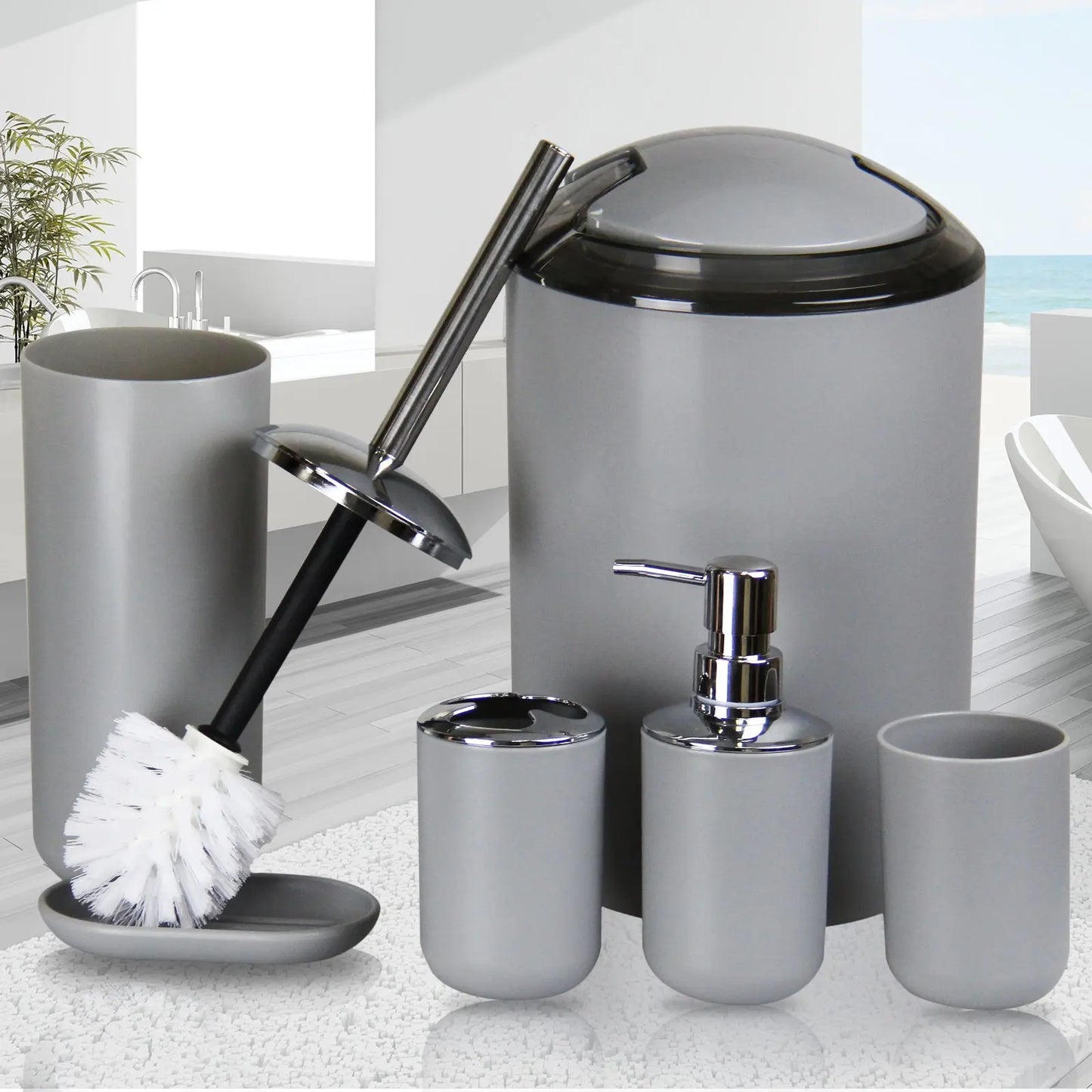 Bathroom Accessories Set 6 Piece Bath Ensemble Includes Toothbrush Holder Cup Soap Dispenser Housewarming Decorative Gift Set