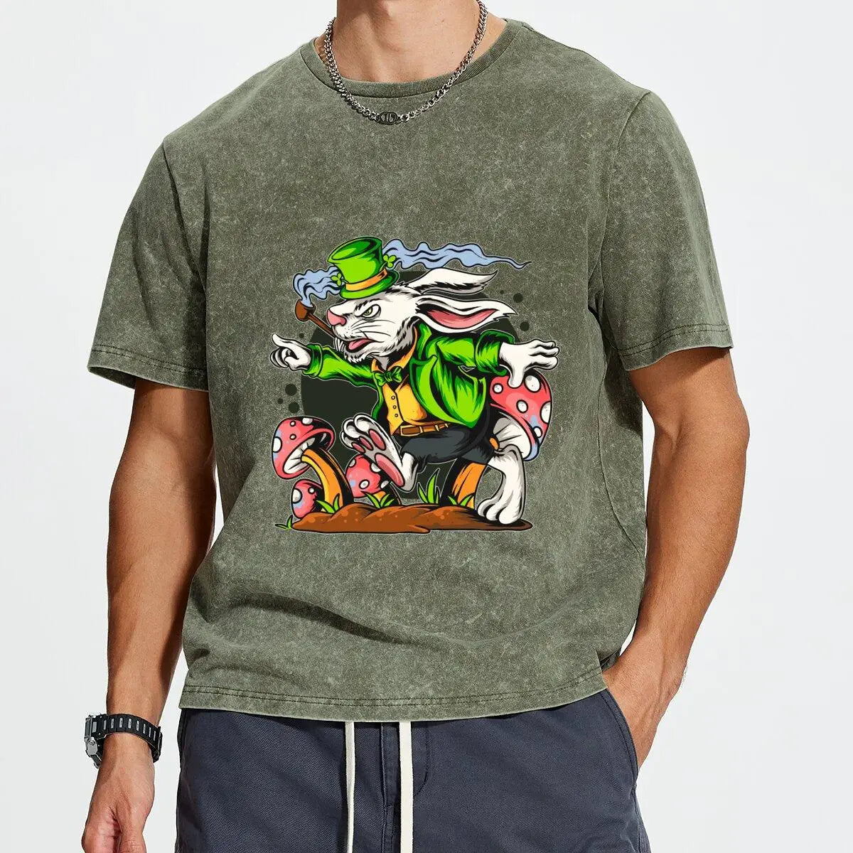 Men's New T-Shirt  0371 Rabbit mushroom   Comfortable Casual Wear