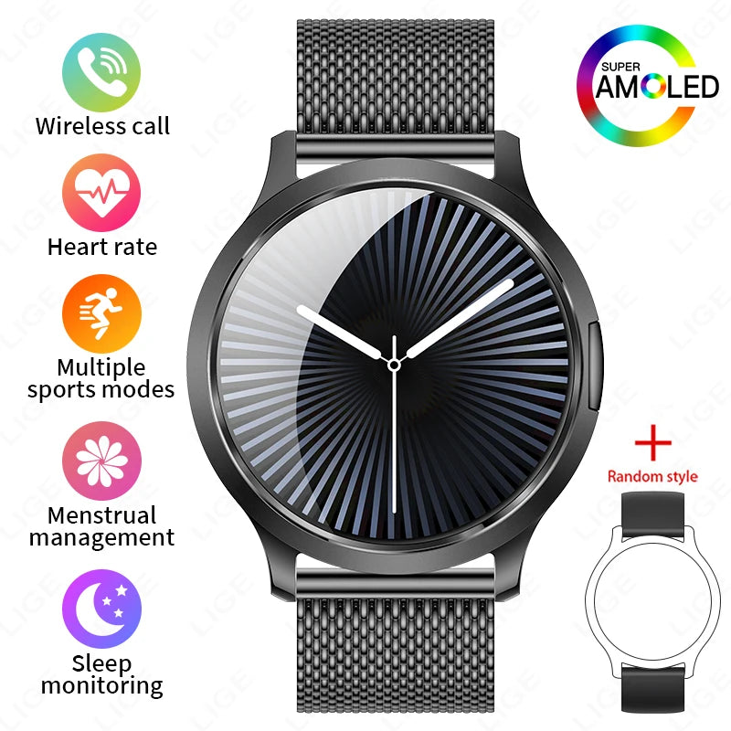 LIGE New Smart Watch Women Ultra-thin AMOLED HD Screen Sport Fitness Bracelet Custom Watch Face Bluetooth Call Luxury Smartwatch