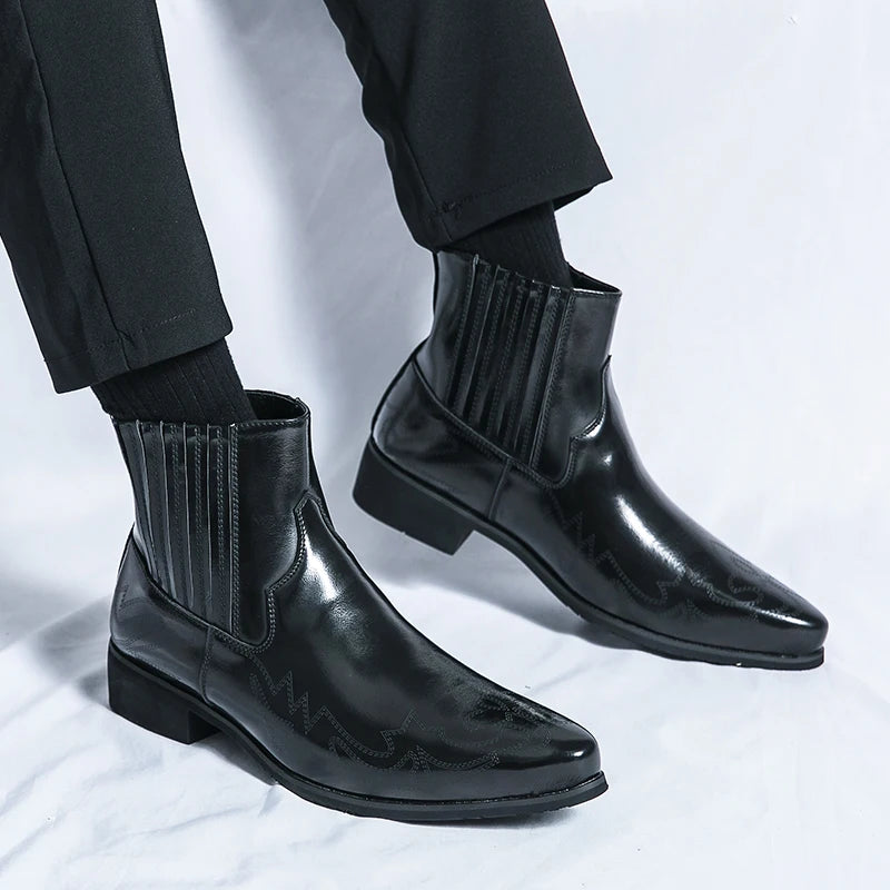 Men's Classic Retro Chelsea Short Boots Mens Fashion Embroidery Ankle Boot High-top Casual Shoes for Men