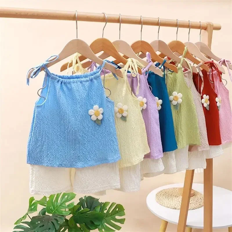 New Girl Set Summer New Korean Fashionable Floral Vest Shorts Daily Wear Two-piece Set Kids Clothes Girls