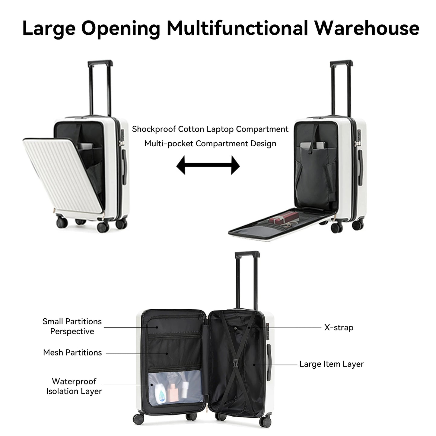 High-Capacity Front Opening Zipper Luggage 20" High-Looking Strong Durable Password Trolley Case Unisex Travel Luggage With USB