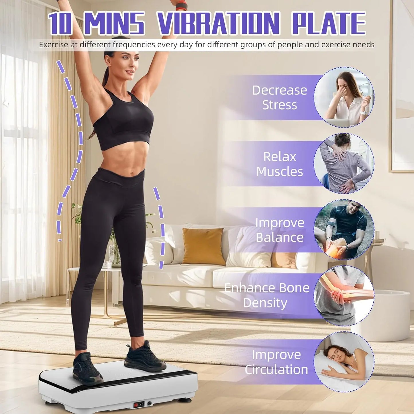 Vibration Plate Exercise Machine,Bluetooth Power Vibrate Fitness Platform,9 Modes Home Vibration Plate for Lymphatic Drainage,Wh