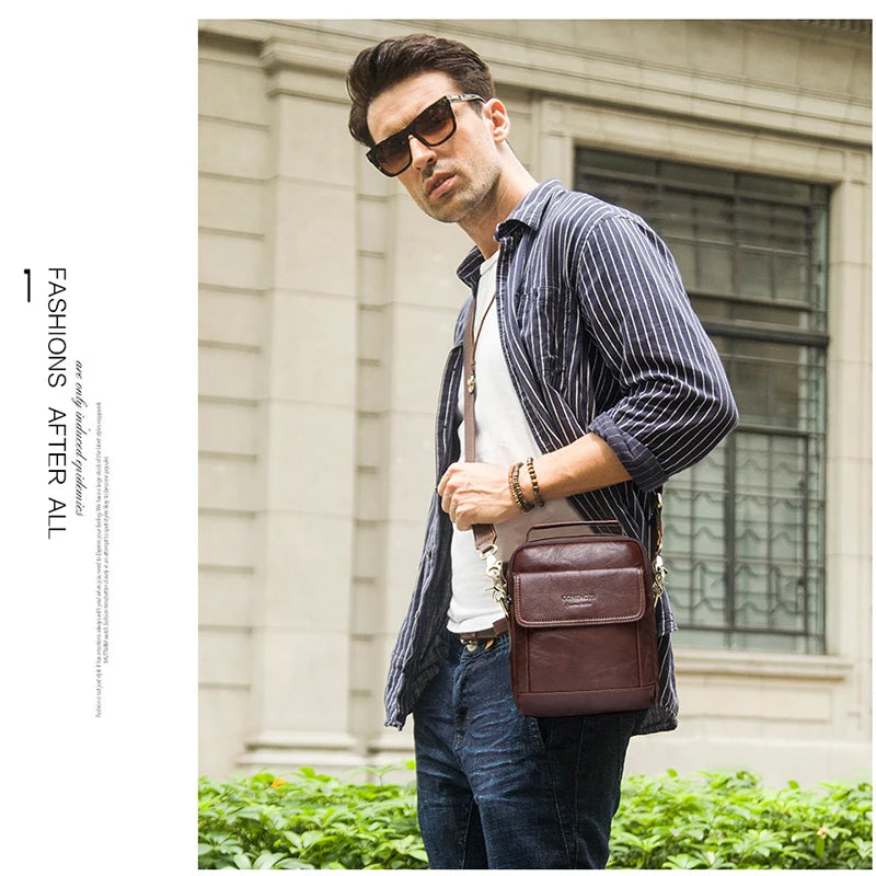 CONTACT'S Genuine Leather Shoulder Bags Fashion Men Messenger Bag Small Ipad Male Tote Vintage New Crossbody Men's Handbags