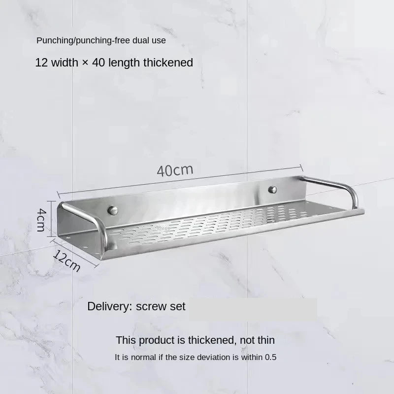 Bathroom Shelf Organizer Storage Wall Mounted Shelves Kitchen Shower Rack Stainless Steel Shampoo Holder Drain Water Accessories