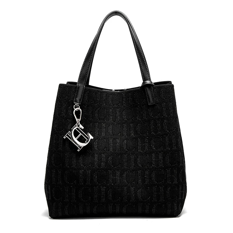CH Simple Daily Commuter Bag Ladies Crossbod Ladies Tote Bag Large Capacity Ladies Shoulder Bag Solid Colour Letter Print Design