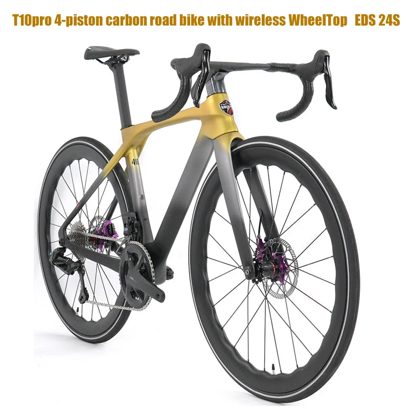 TWITTER Full Carbon Light Weight Road Bike Wireless WheelTop EDS 24S Racing Bicycle 4-Piston Disc Brake With 50mm Carbon Wheels