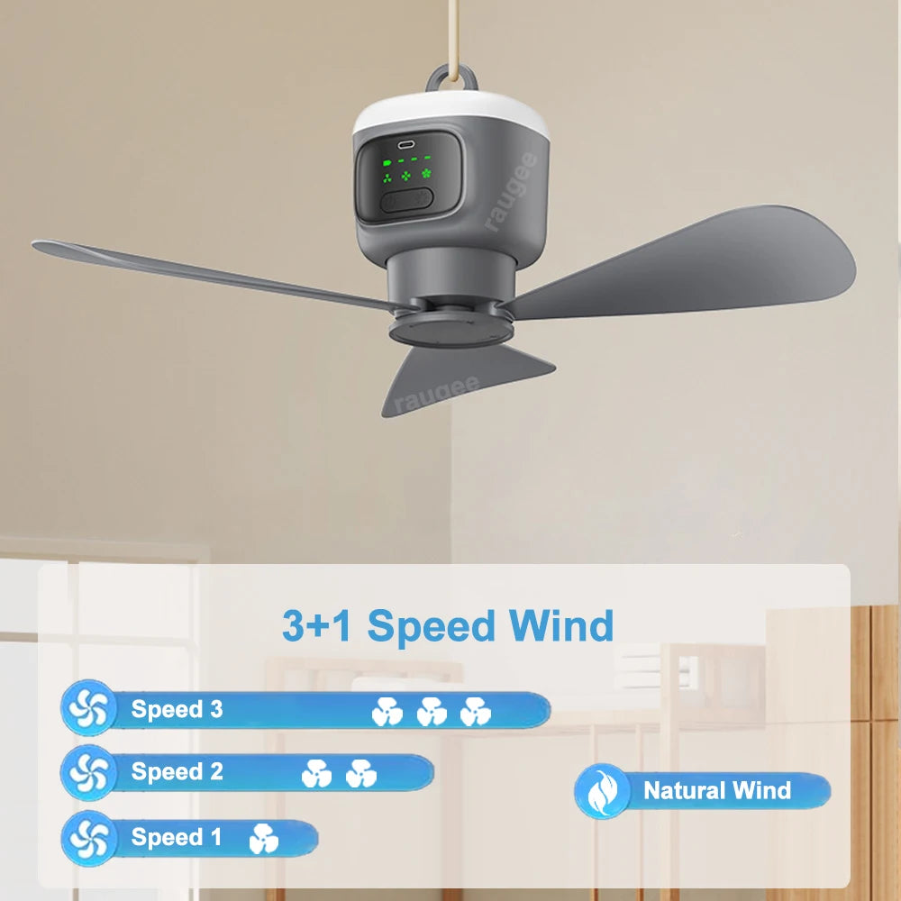 Ceiling Fan Portable Camping Fan Tent Ventilator Cooler Wireless 12000mAh Rechargeable Electric Fan Remote Control LED Lighting