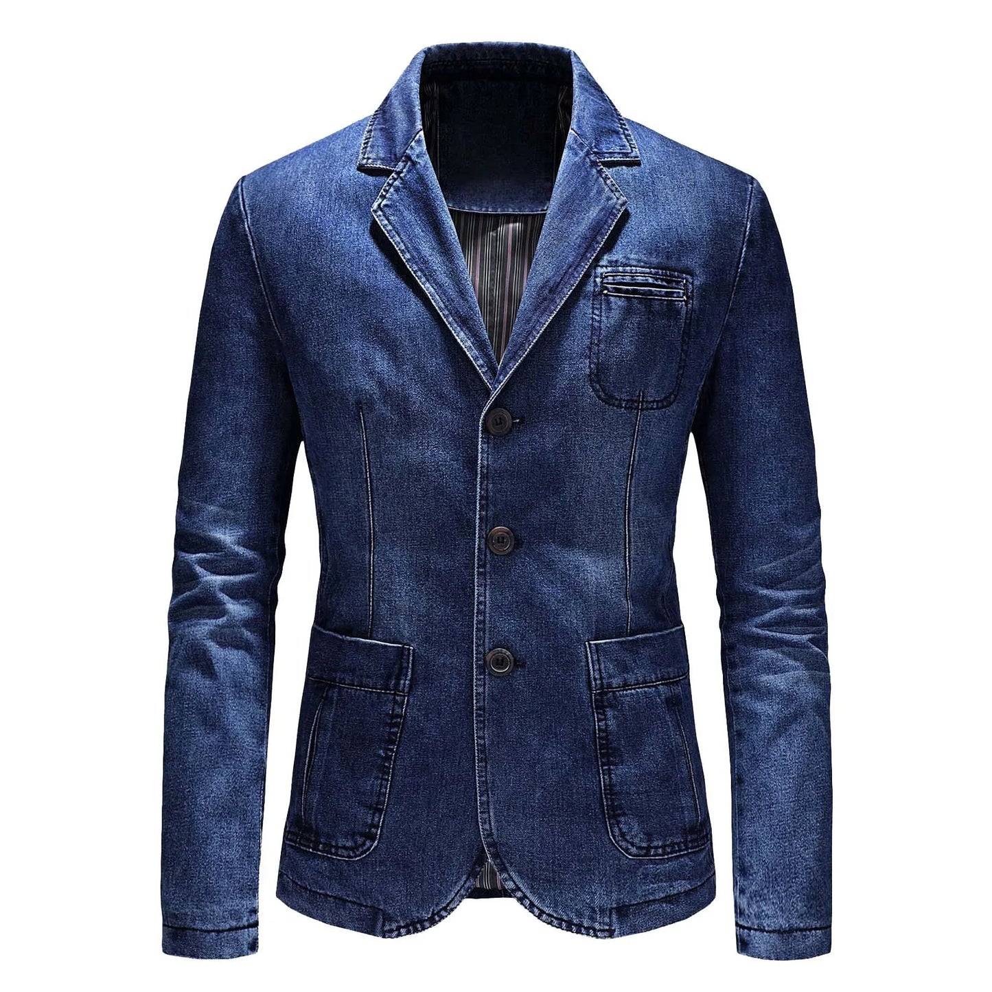 Men‘S Denim Jacket Cowboy Retro Cotton Denim Coat Spring Loose Fit Jeans Jacket Outerwear Y2k Casual Business Denim Suit Jacket