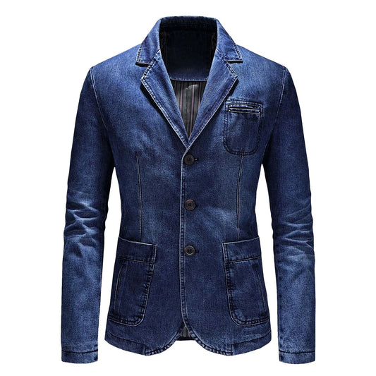Men‘S Denim Jacket Cowboy Retro Cotton Denim Coat Spring Loose Fit Jeans Jacket Outerwear Y2k Casual Business Denim Suit Jacket