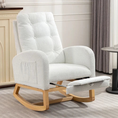 Accent Chair With Footrest High Back Rubber Wood Rocking Legs Bedroom Living Space 26.77D 38.36W X 39.76H Inch  Living Space